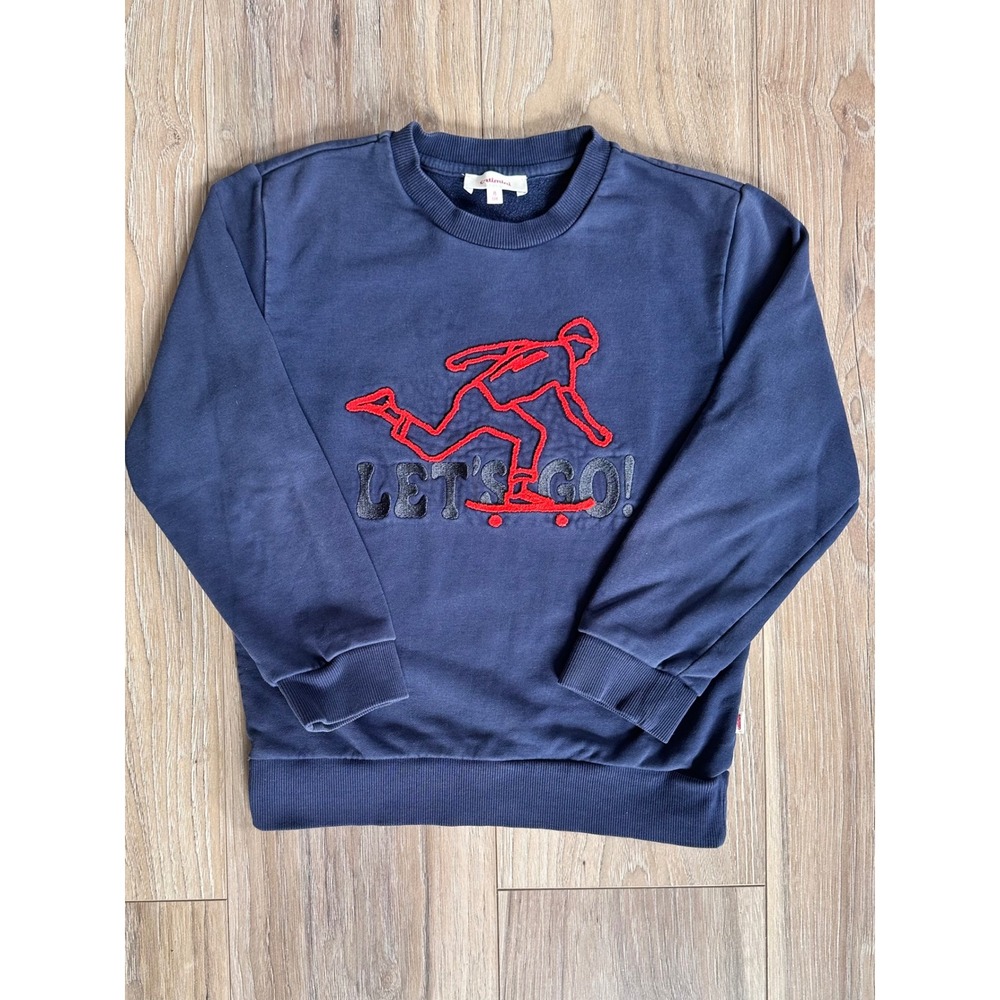 Catimini Boys Navy Skateboarder Let's Go Sweatshirt Size 8 Preppy Streetwear